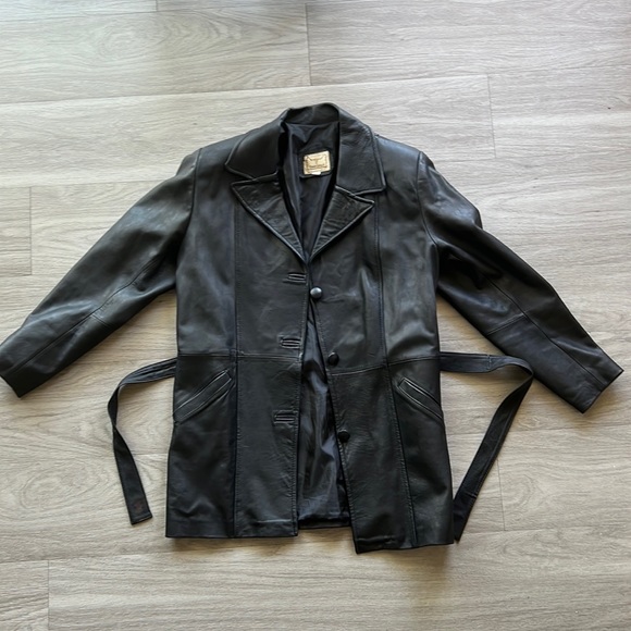 steer brand Jackets & Blazers - Steer Brand Leather Jacket Black Women’s Size Medium Button Down Tie, Vintage